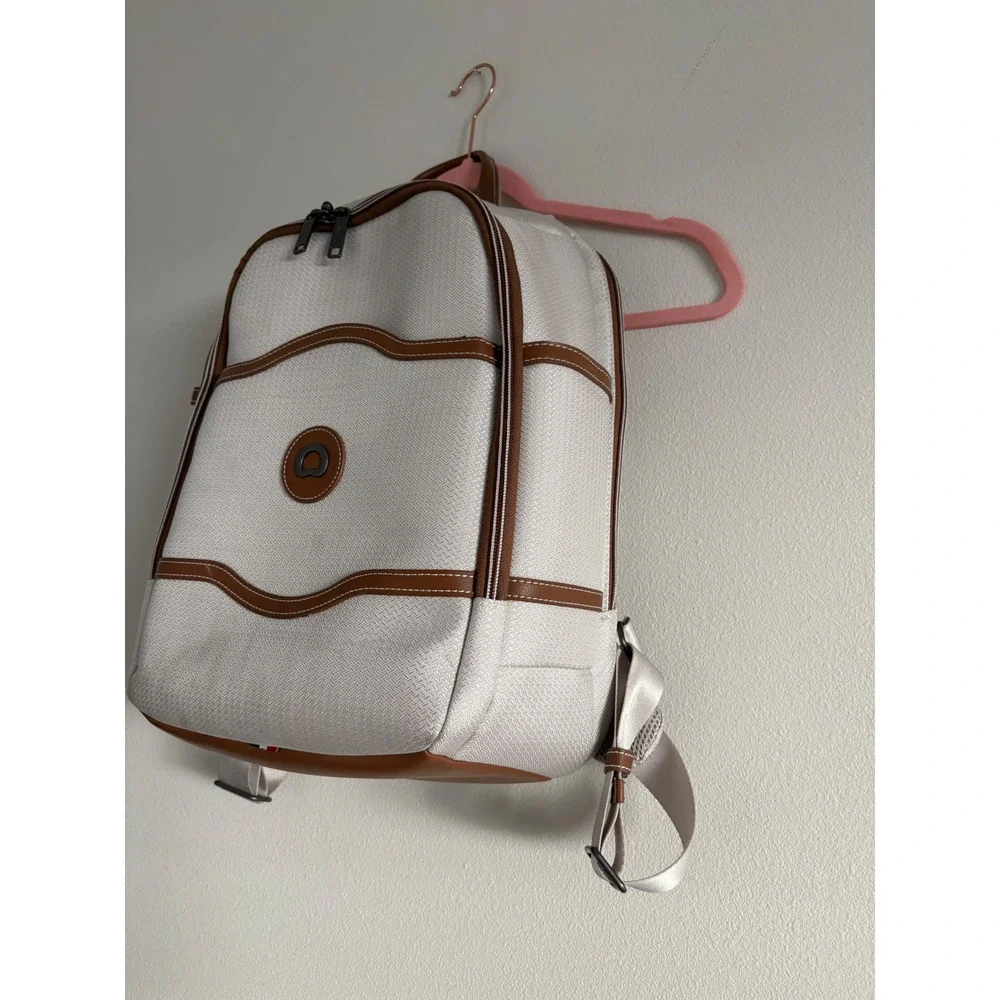 Delsey Paris Chatelet Air 2.0 Laptop Backpack Angora White Vegan Leather Trim